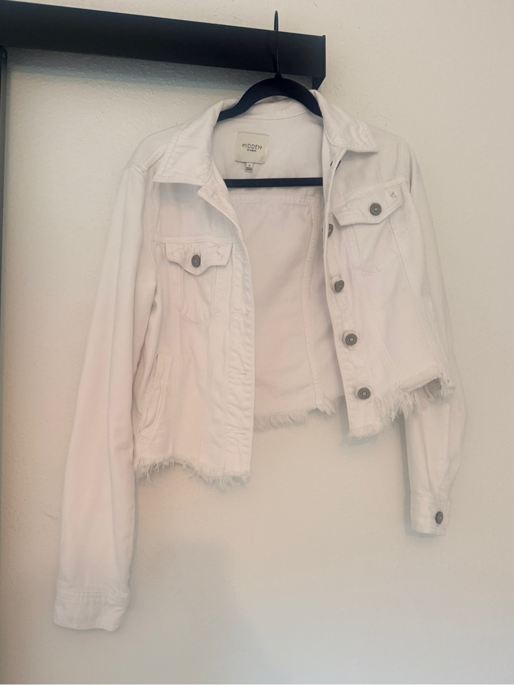 Hidden Denim White Fringe Cropped Jacket - Women's